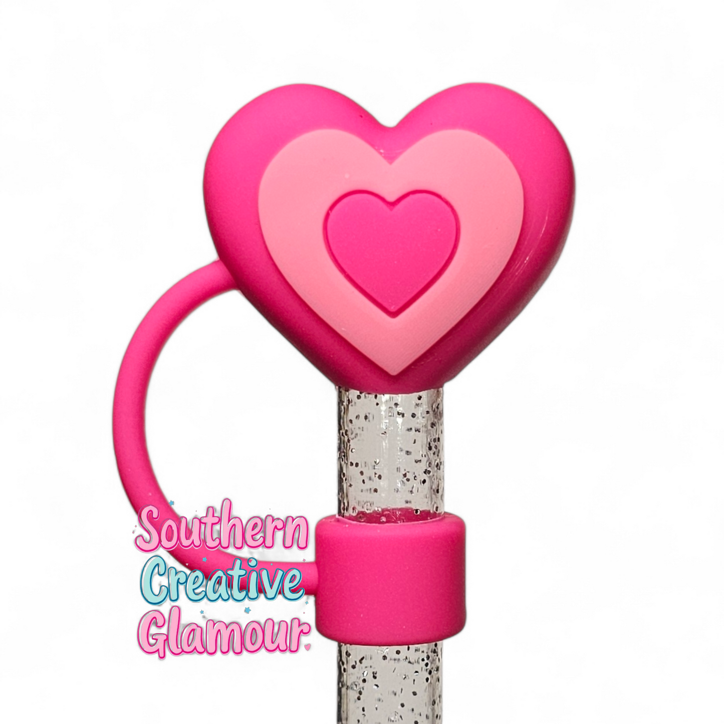 Fuchsia Pink 3D Heart 10mm Straw Topper  | Straw Cover by Southern Creative Glamour 