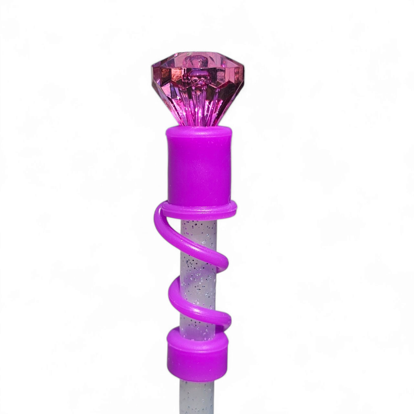 Fuchsia Pink | Purple Diamond Silicone 10mm Straw Toppers by Southern Creative Glamour 