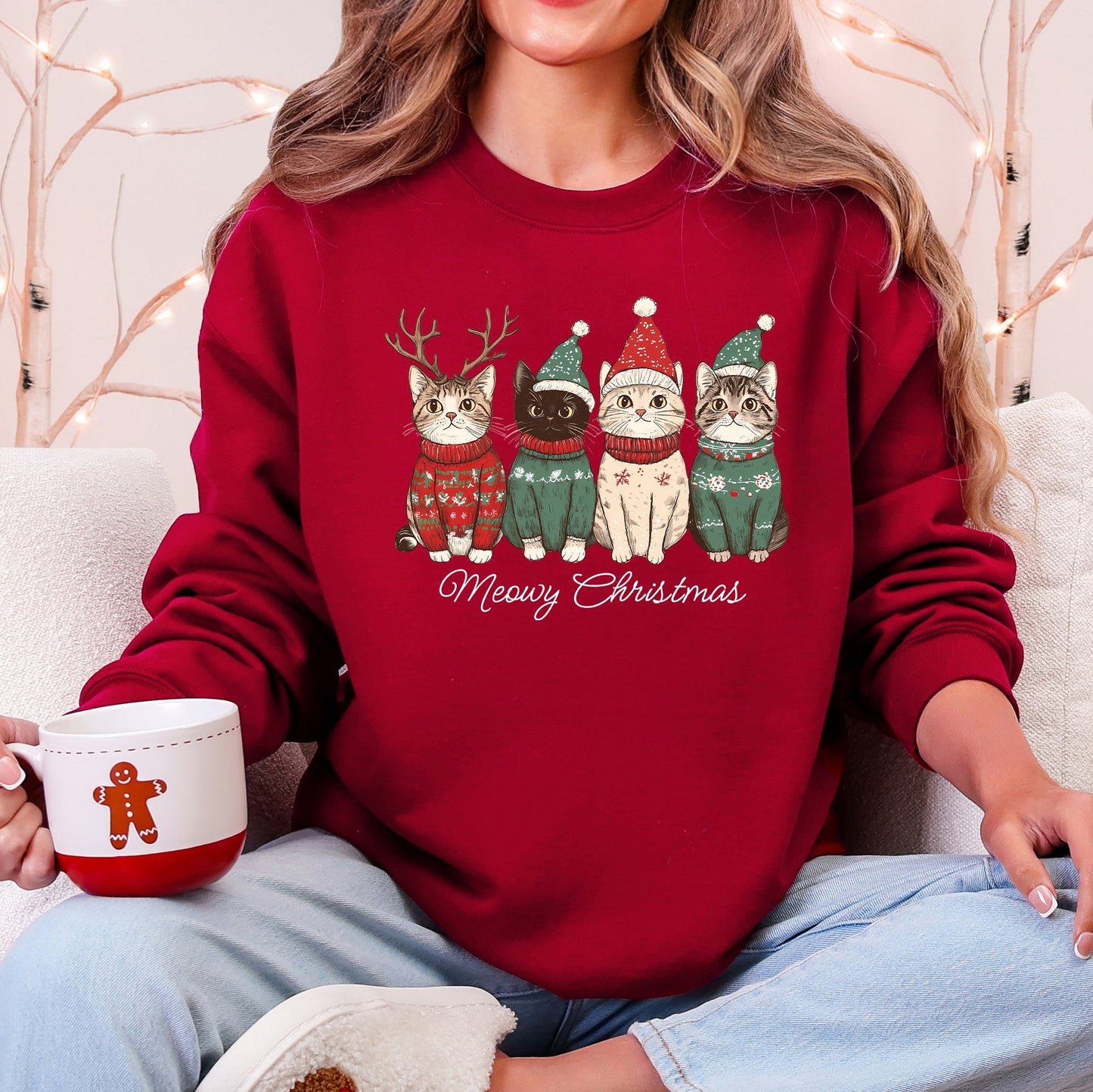 Garnet Red Meowy Christmas, Cats, Cute, Santa, Pets Sweatshirt