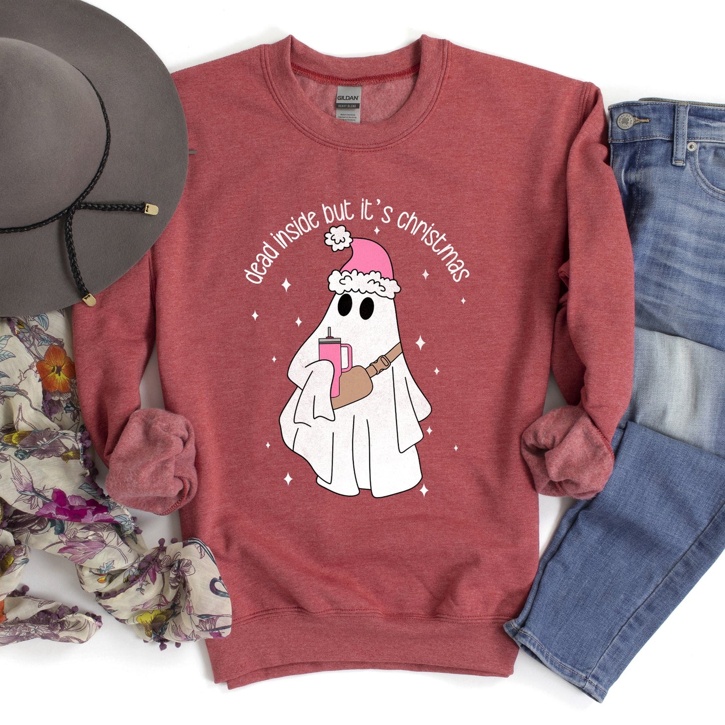 Heather Red Dead Inside But It's Christmas Sweatshirt