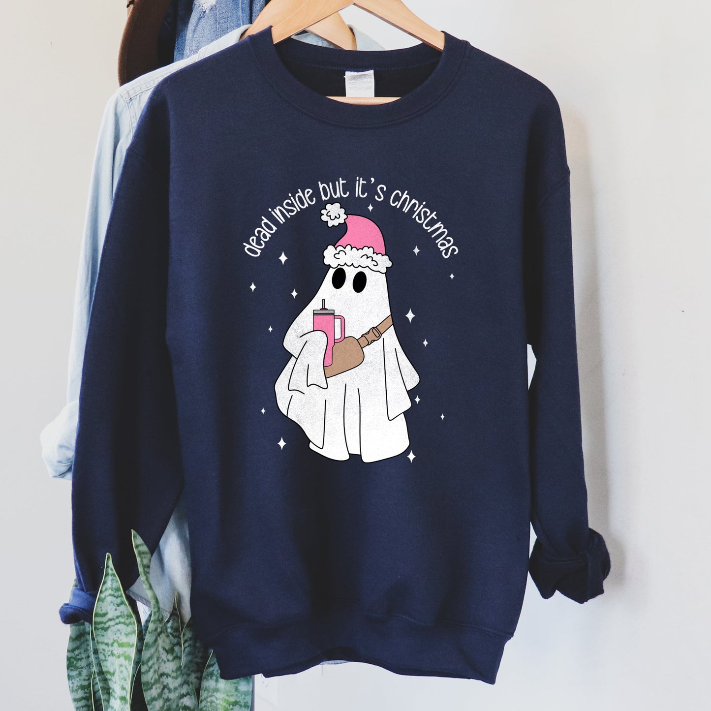Navy Blue Dead Inside But It's Christmas Sweatshirt