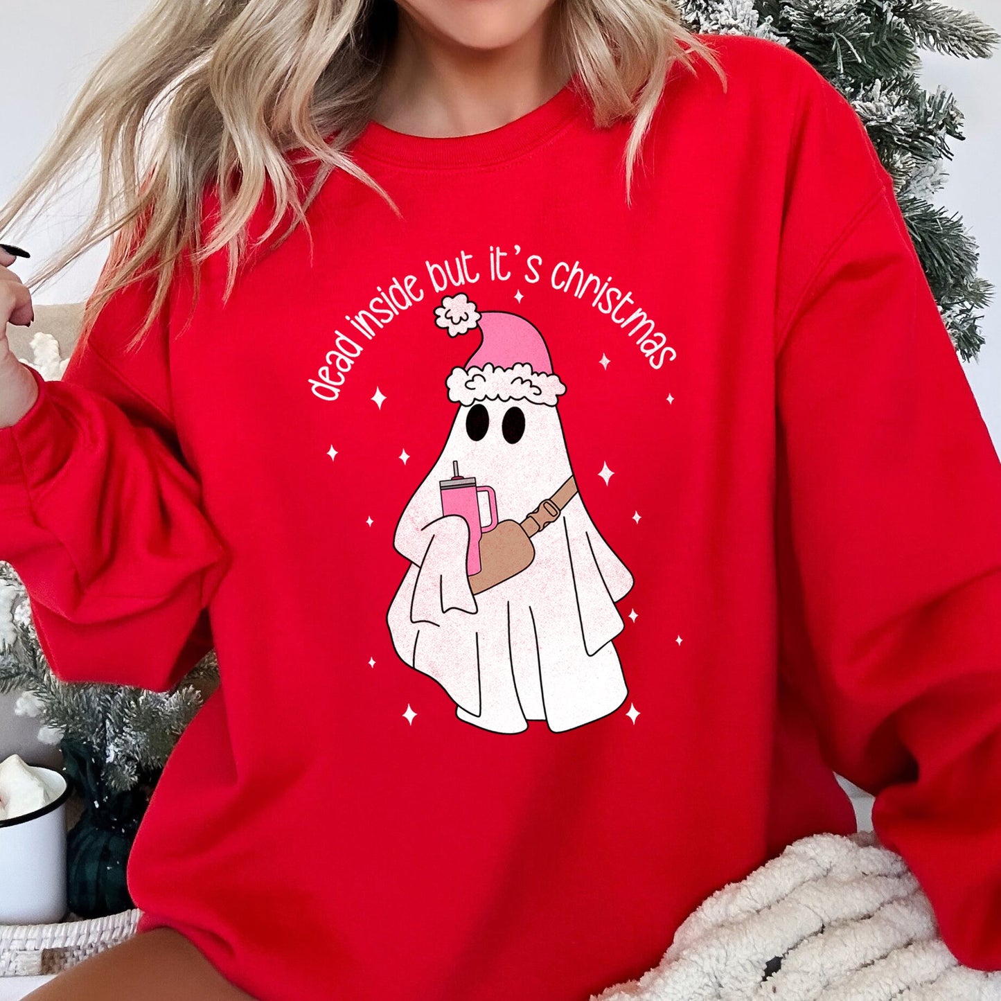 Red boujee ghost Dead Inside But It's Christmas Sweatshirt