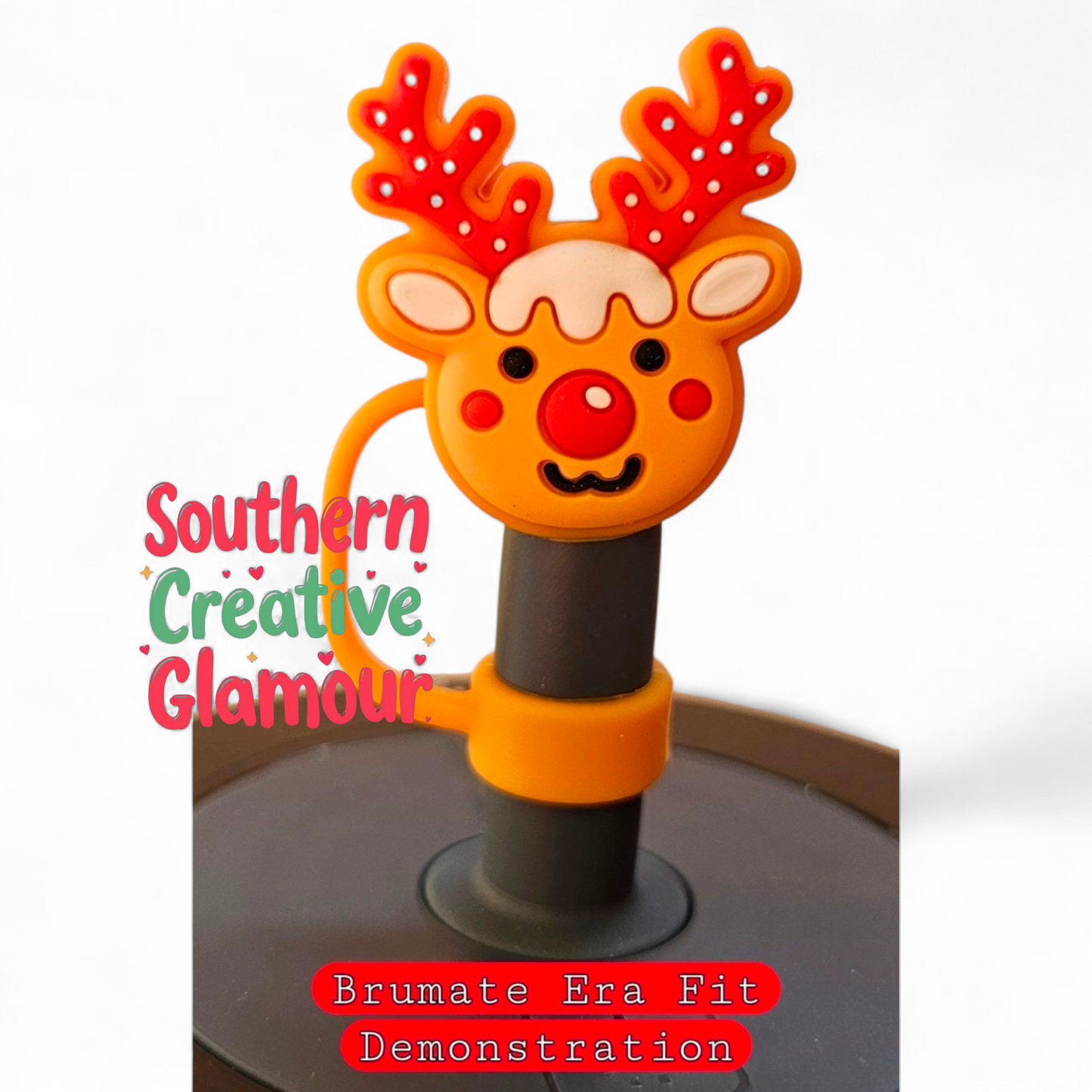 Gingerbread Rudolph The Red Nose Reindeer Straw Topper | Straw Cover Southern Creative Glamour 