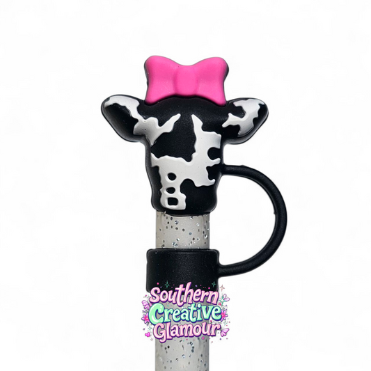 Cow Silicone Straw Topper  - Straw Cover  - Black, White, Pink by Southern Creative Glamour 