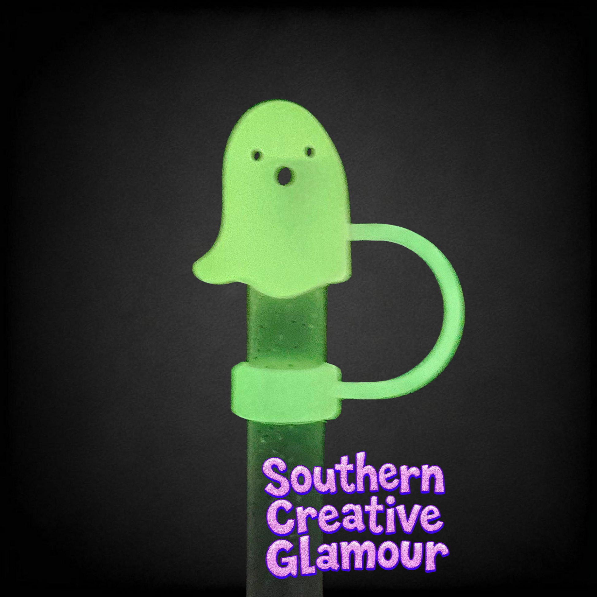Pink Glow In The Dark Ghost 10mm Straw Topper by Southern Creative Glamour 