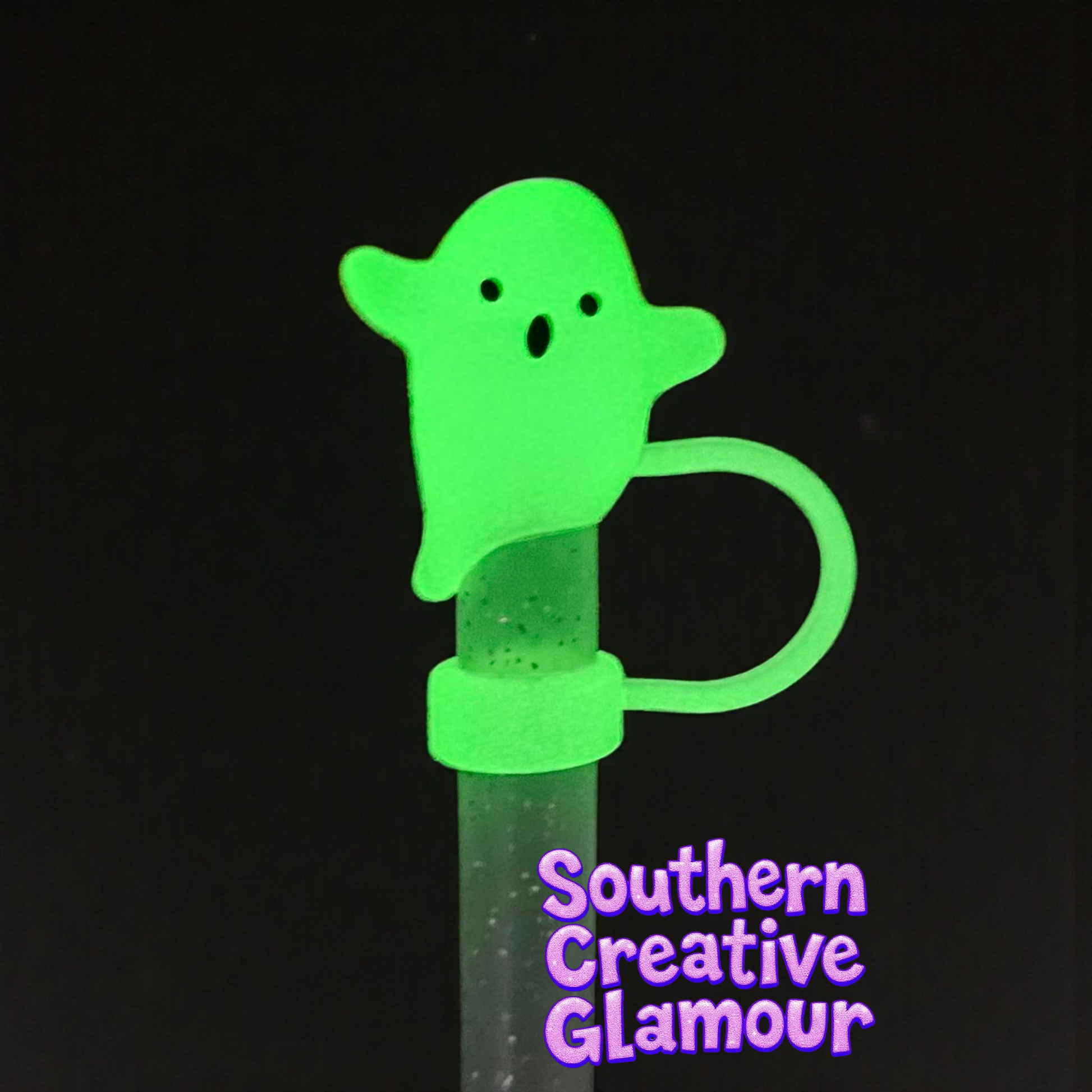 Green Glow In The Dark Ghost 10mm Straw Topper by Southern Creative Glamour 