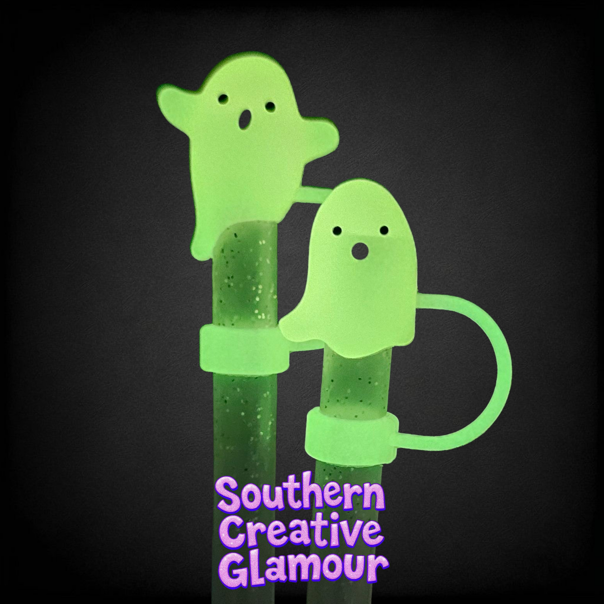Pink Glow In The Dark Ghost 10mm Straw Topper by Southern Creative Glamour 