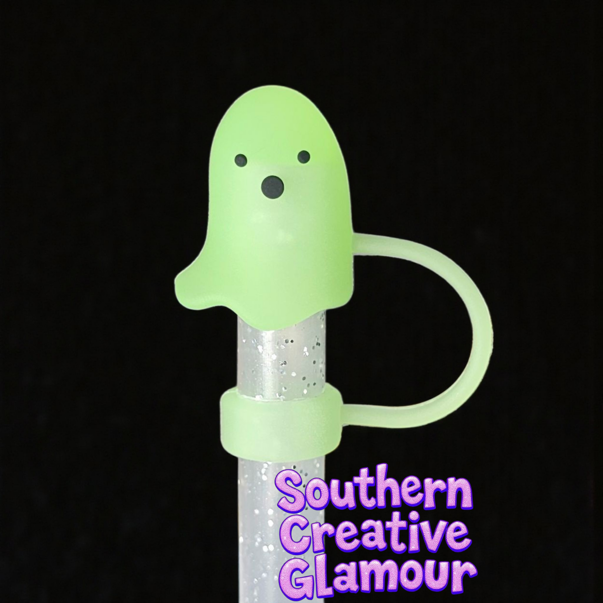 Green Glow In The Dark Ghost 10mm Straw Topper by Southern Creative Glamour 