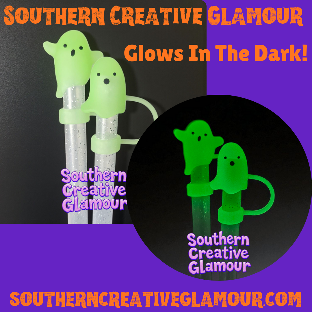 Green Glow In The Dark Ghost 10mm Straw Topper by Southern Creative Glamour 