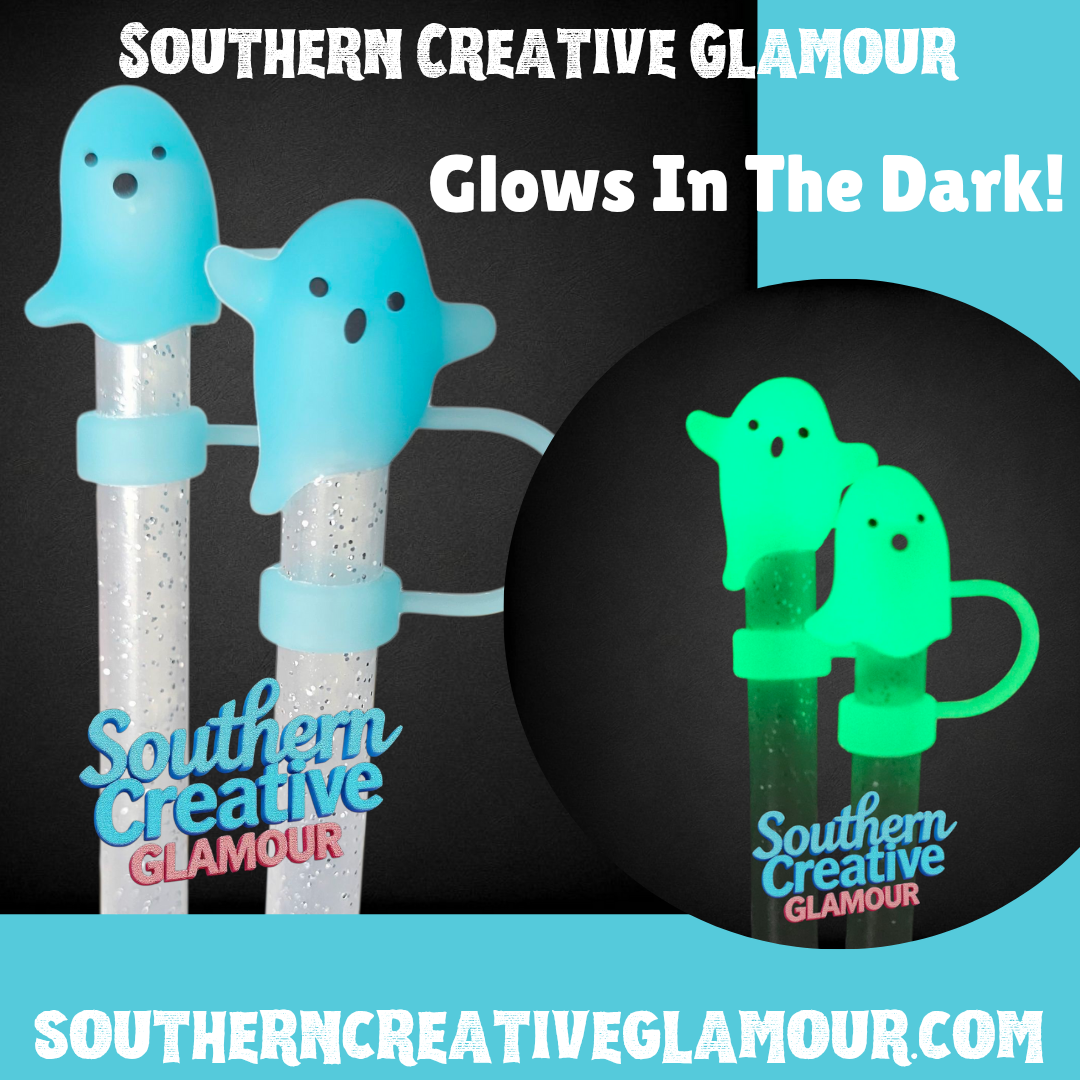 Blue Glow In The Dark Ghost 10mm Straw Topper by Southern Creative Glamour 