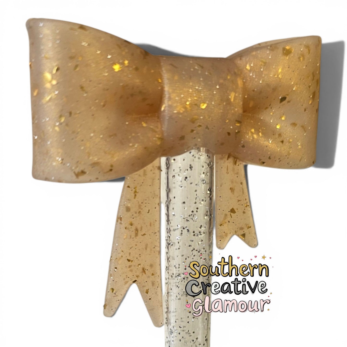 Gold Confetti Bow Straw Topper | Fits 10mm Straws
