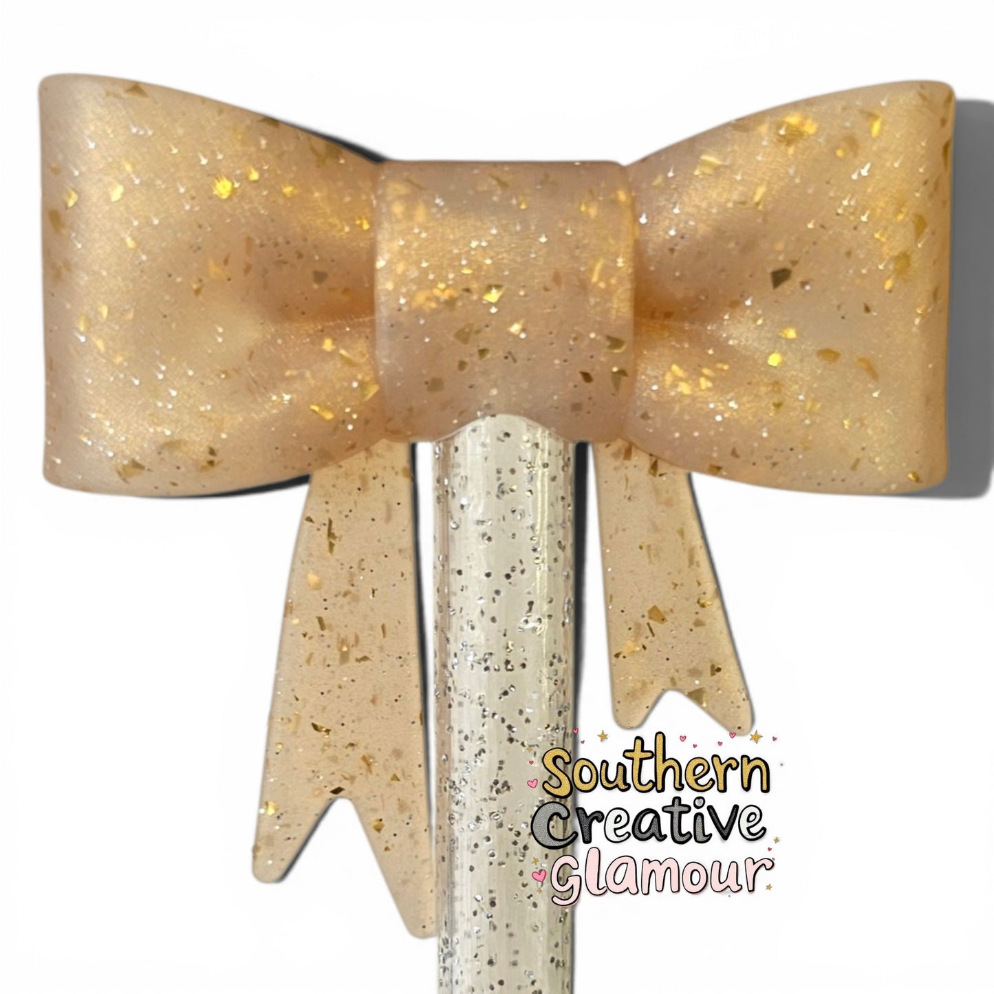 Gold Confetti Bow Straw Topper | Fits 10mm Straws