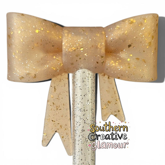 Gold Confetti Bow Straw Topper | Fits 10mm Straws