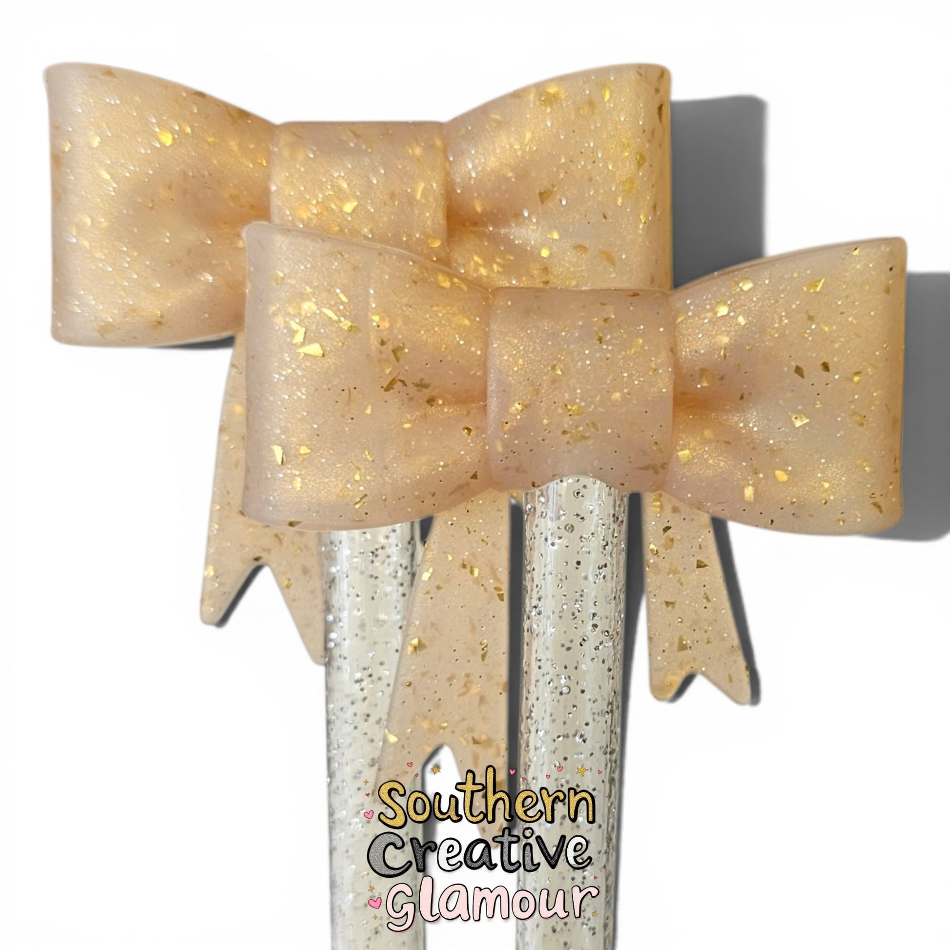 Gold Confetti Bow Silicone Straw Topper for 10mm straws. Glitter tumbler accessory for Stanley, Yeti, Corkcicle, CharCharms& more.