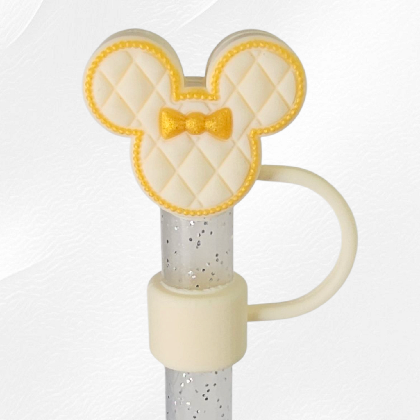 Cream and gold Minnie Mouse Inspired 3D Silicone Straw Topper. 