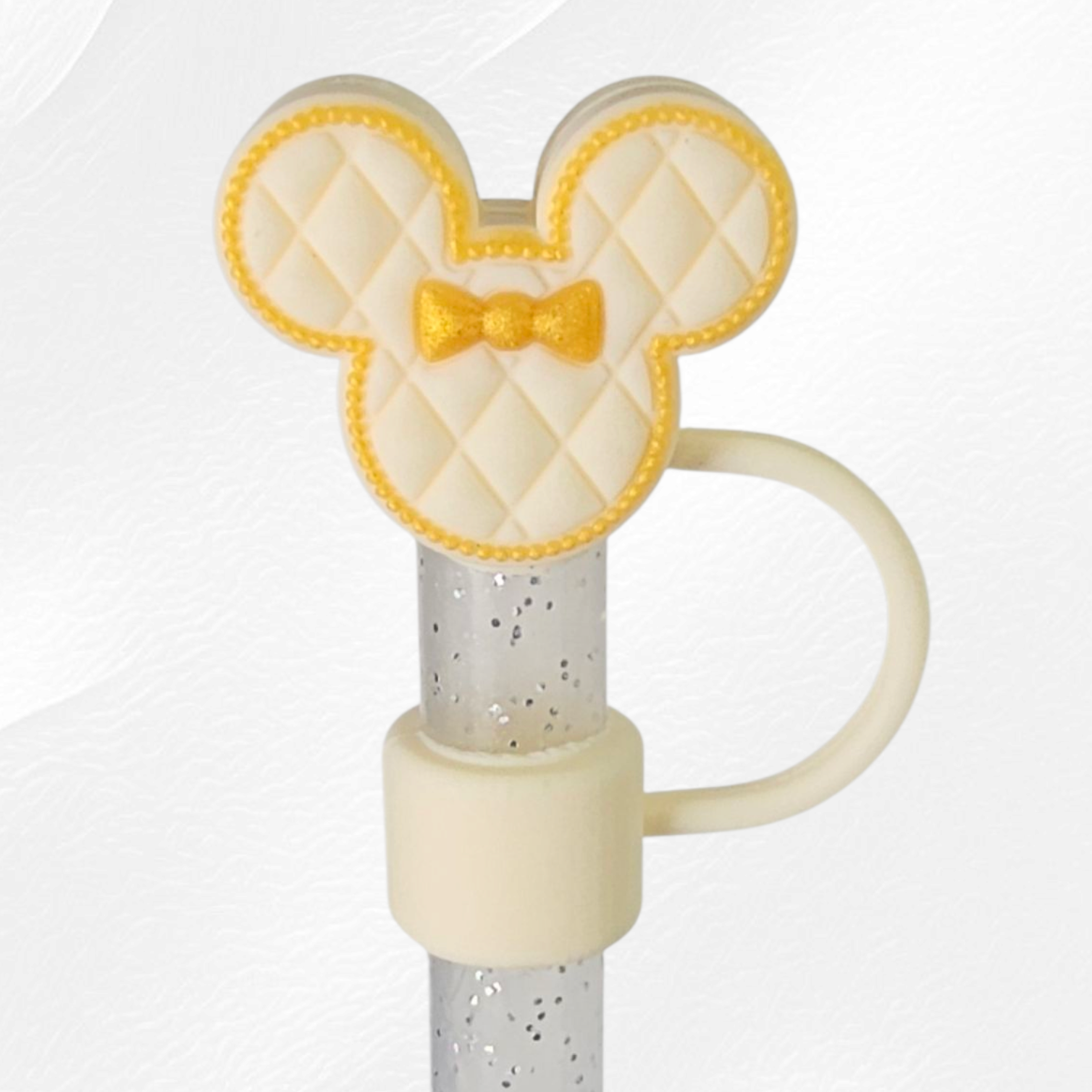 Cream and gold Minnie Mouse Inspired 3D Silicone Straw Topper. 