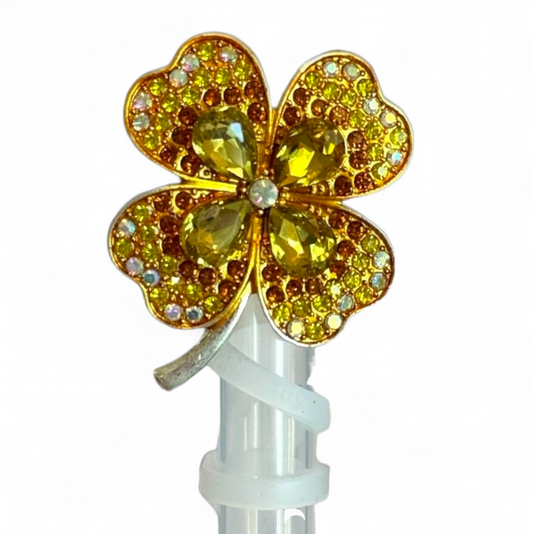 Yellow Bling Clover Straw Topper | Fits 10mm Straws 