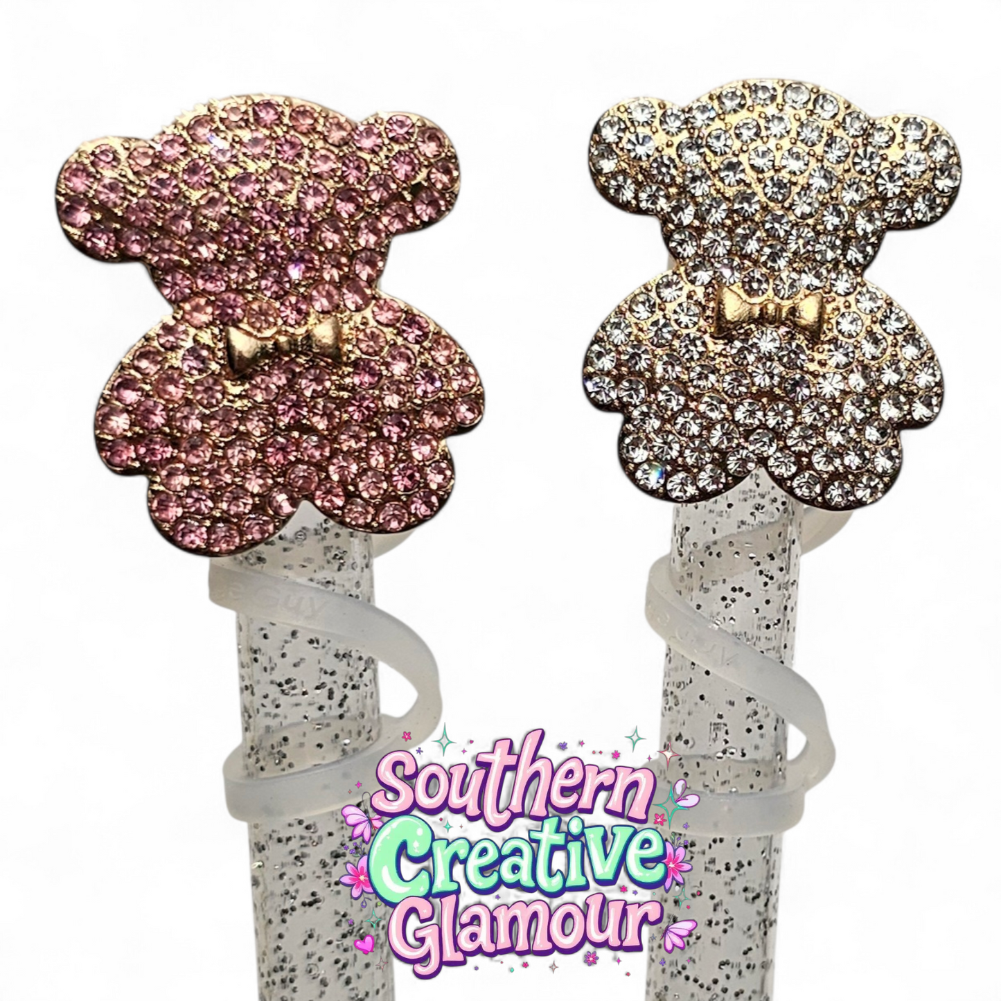 Diamond Teddy Bear 10mm Straw Topper by Southern Creative Glamour 