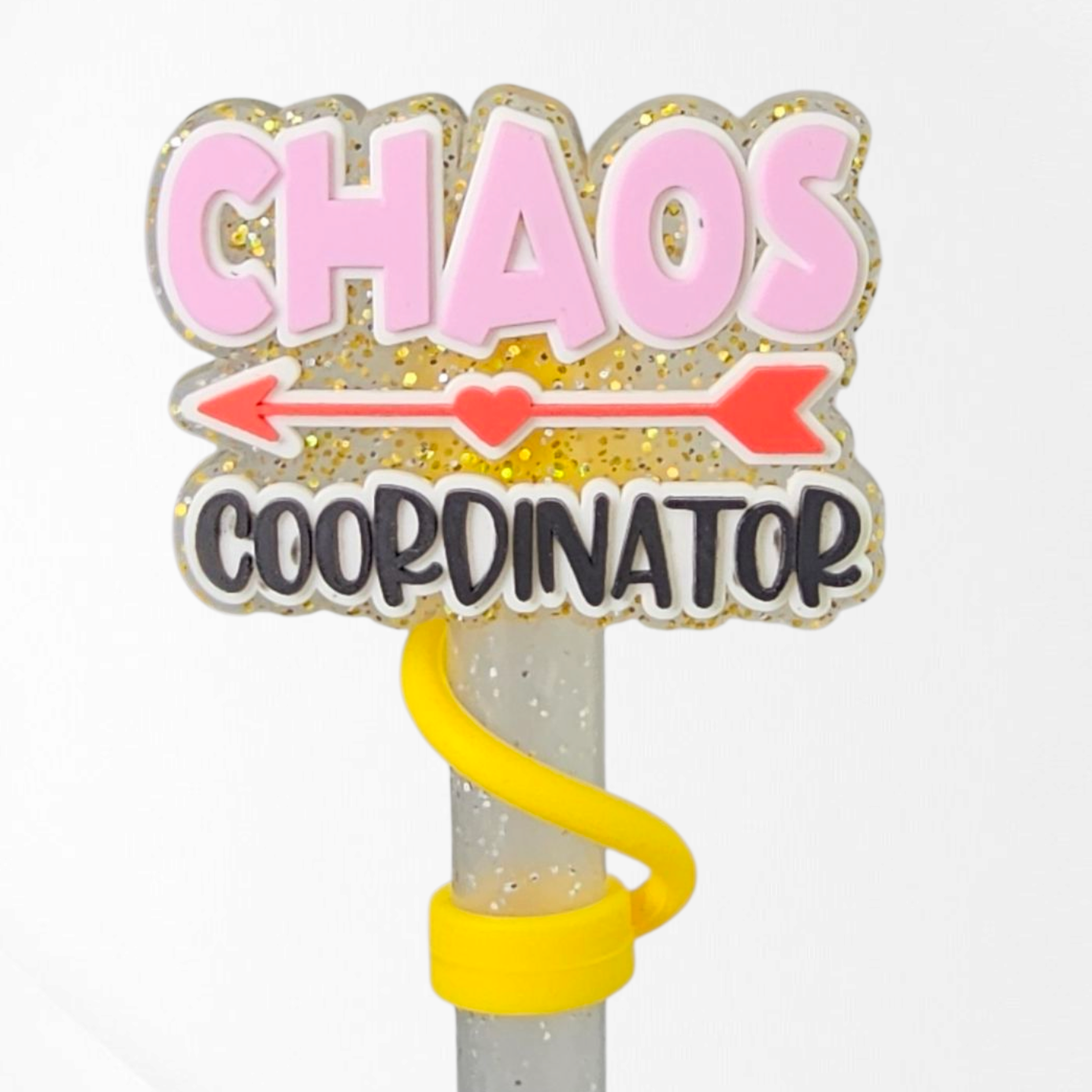 Gold Glitter Chaos Coordinator Silicone Straw Topper 