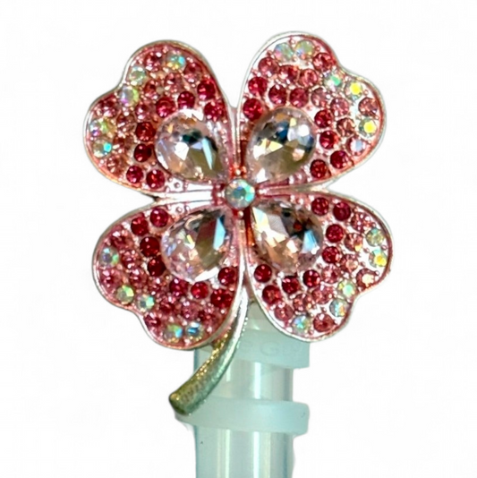 Pink Bling Clover Straw Topper | Fits 10mm Straws 