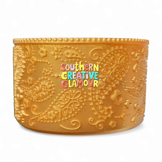 Gold Shimmer Paisley Textured 3D Silicone Tumbler Boot by Southern Creative Glamour 