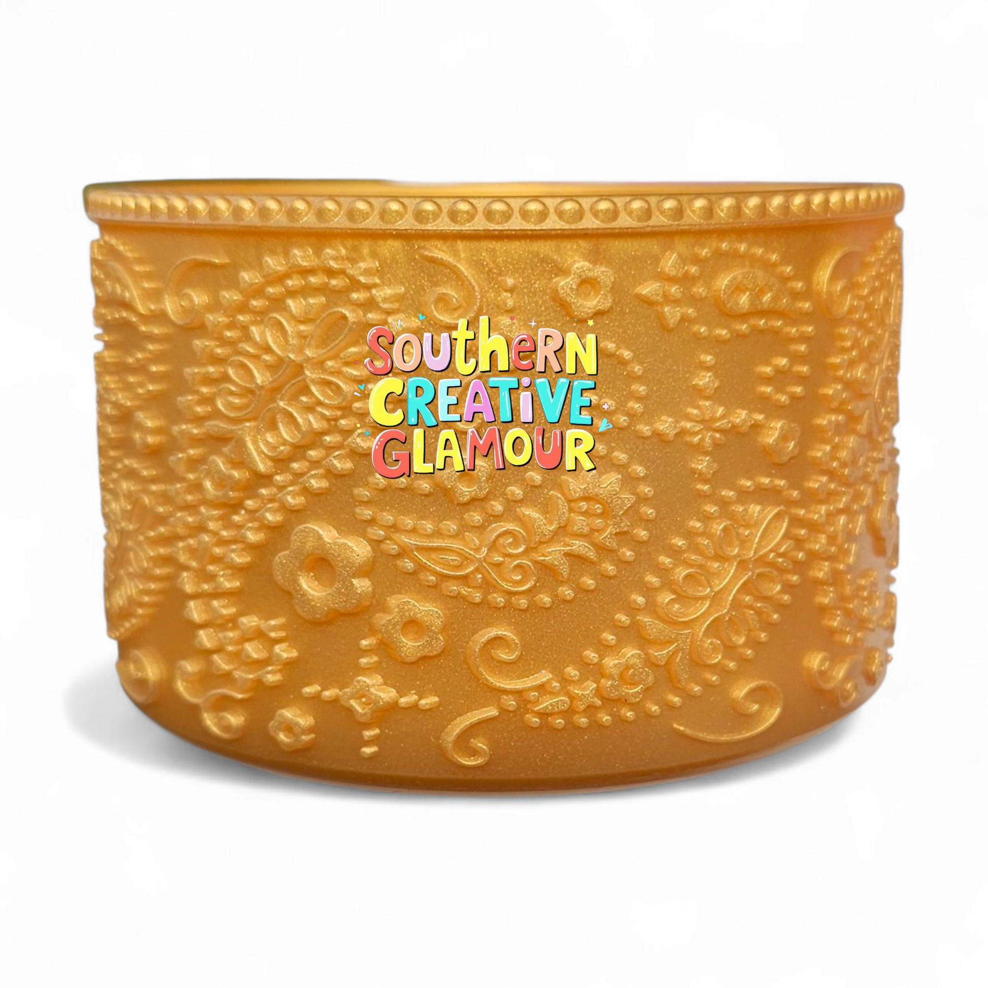 Gold Shimmer Paisley Textured 3D Silicone Tumbler Boot by Southern Creative Glamour 