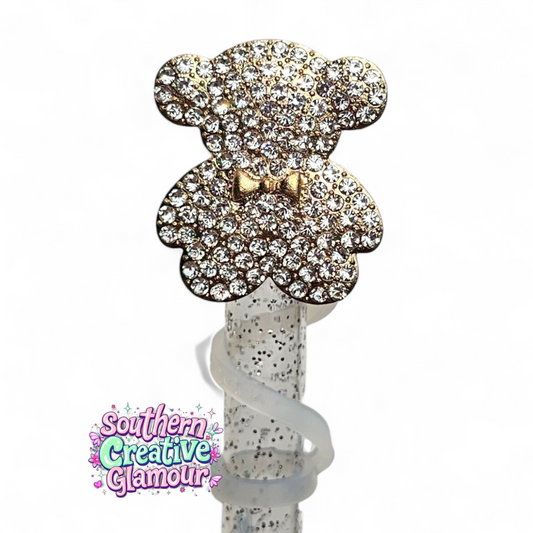 Silver Diamond Teddy Bear 10mm Straw Topper by Southern Creative Glamour 