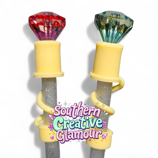 Golden Yellow, Red, Green Diamond Straw Toppers | Straw Covers by Southern Creative Glamour 
