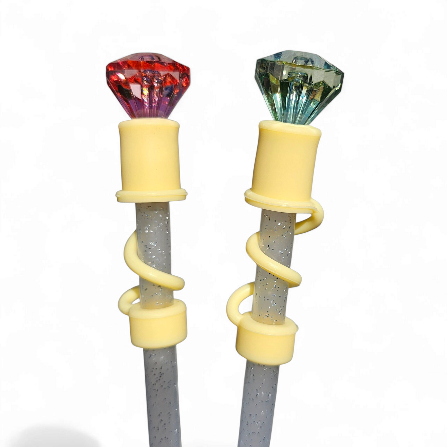 Golden Yellow, Red, Green Diamond Straw Toppers | Straw Covers by Southern Creative Glamour 