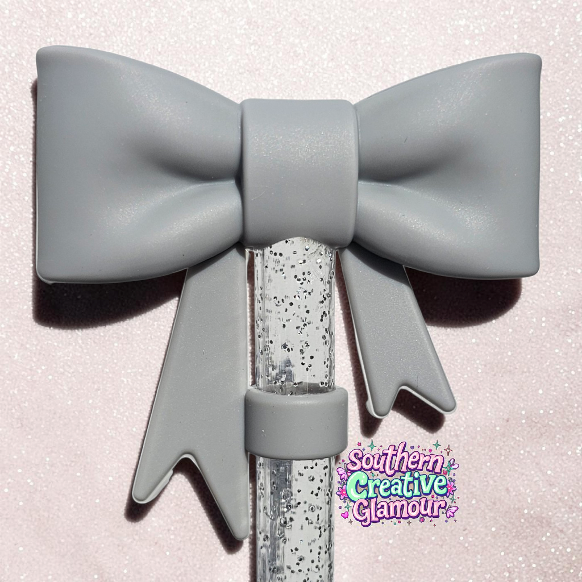 Gray 3D Bow Silicone Straw Topper | Fits 10mm Straws