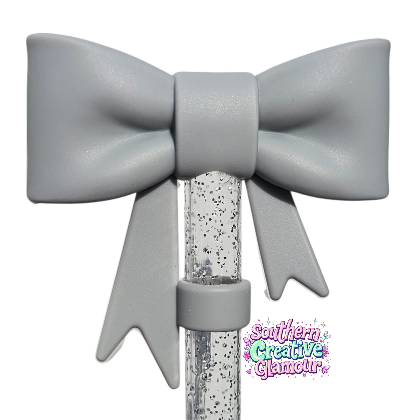 Gray 3D Bow Silicone Straw Topper | Fits 10mm Straws