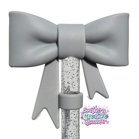 Gray 3D Bow Silicone Straw Topper | Fits 10mm Straws