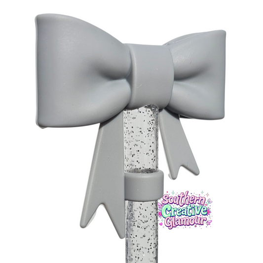 Gray 3D Bow Silicone Straw Topper | Fits 10mm Straws