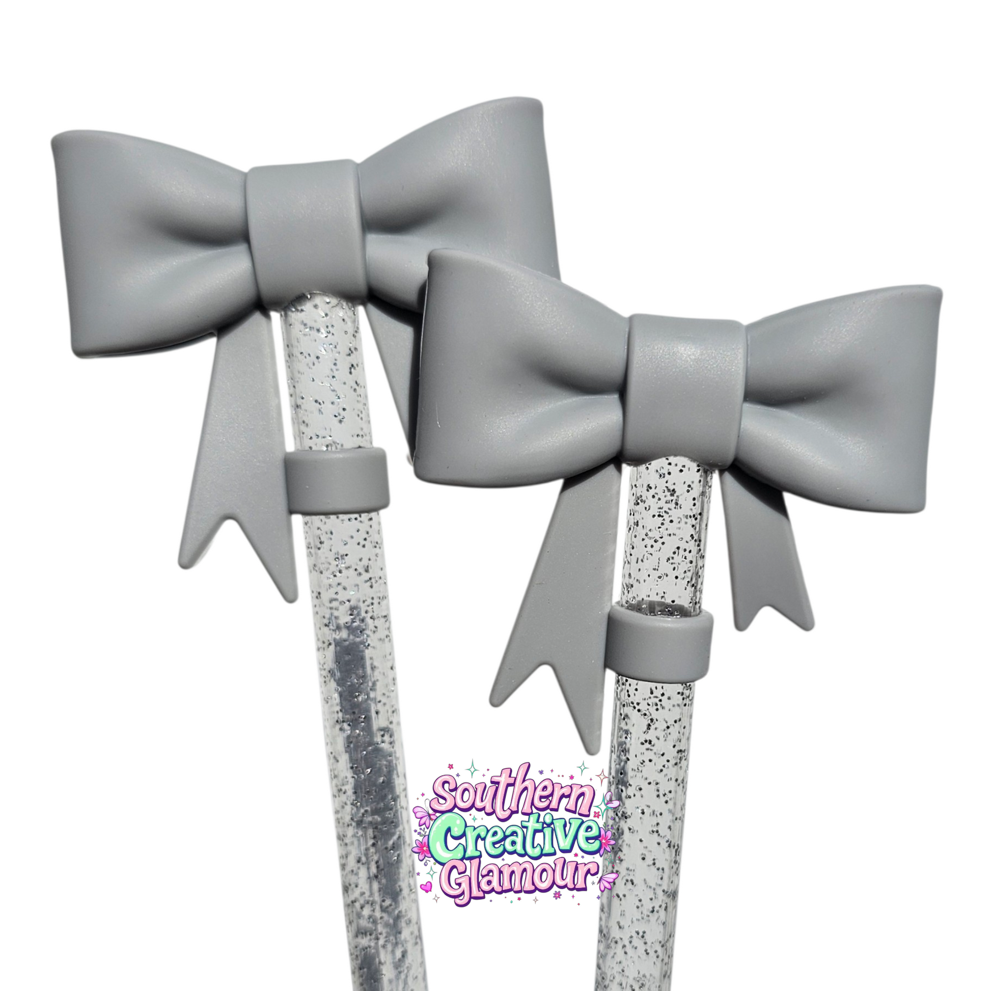 Gray 3D Bow Silicone Straw Topper | Fits 10mm Straws