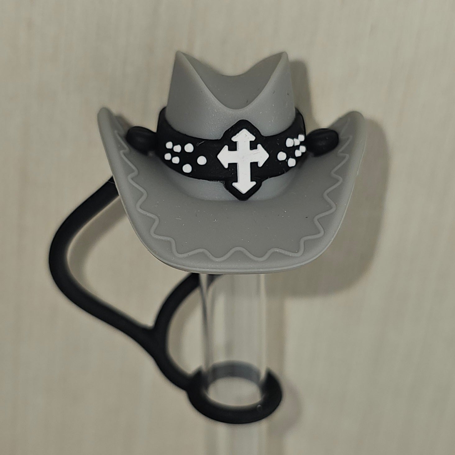 Cowboy Hat 3D Silicone Straw Topper  - Straw Cover - Grey Black