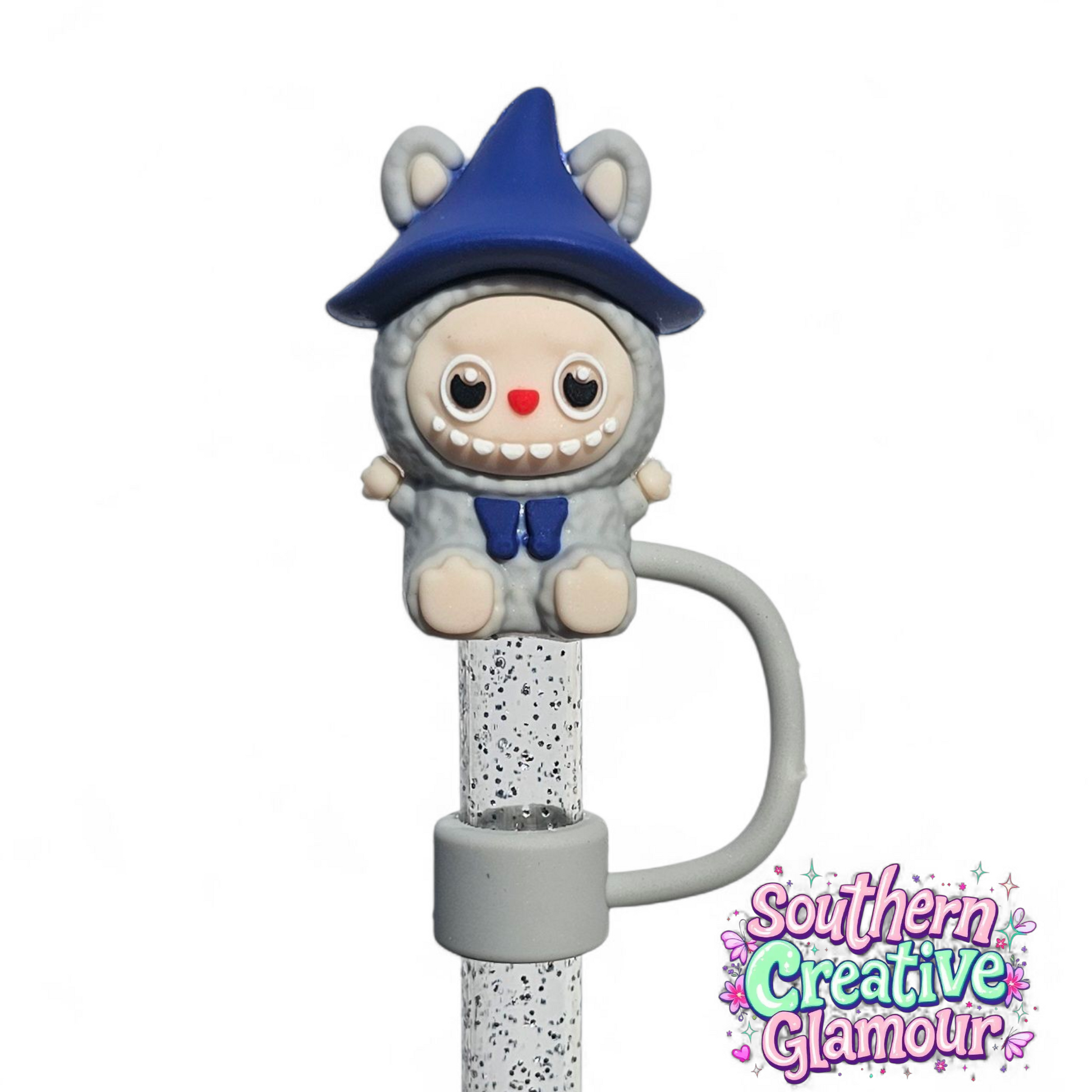 Gray & Blue 3D Labubu 10mm Straw Topper by Southern Creative Glamour 
