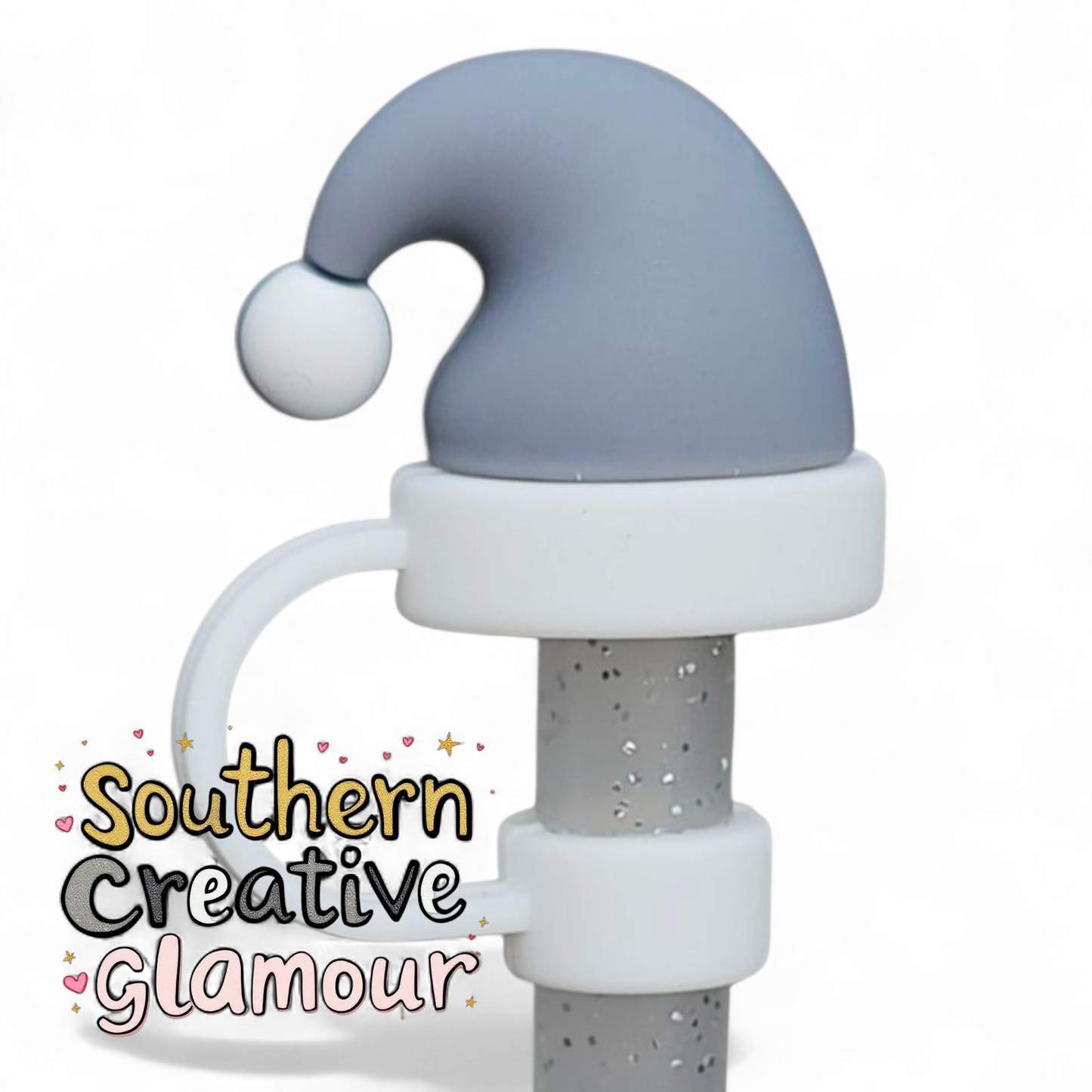Gray Christmas Santa Hat 3D Silicone Straw Topper | Straw Cover by Southern Creative Glamour 