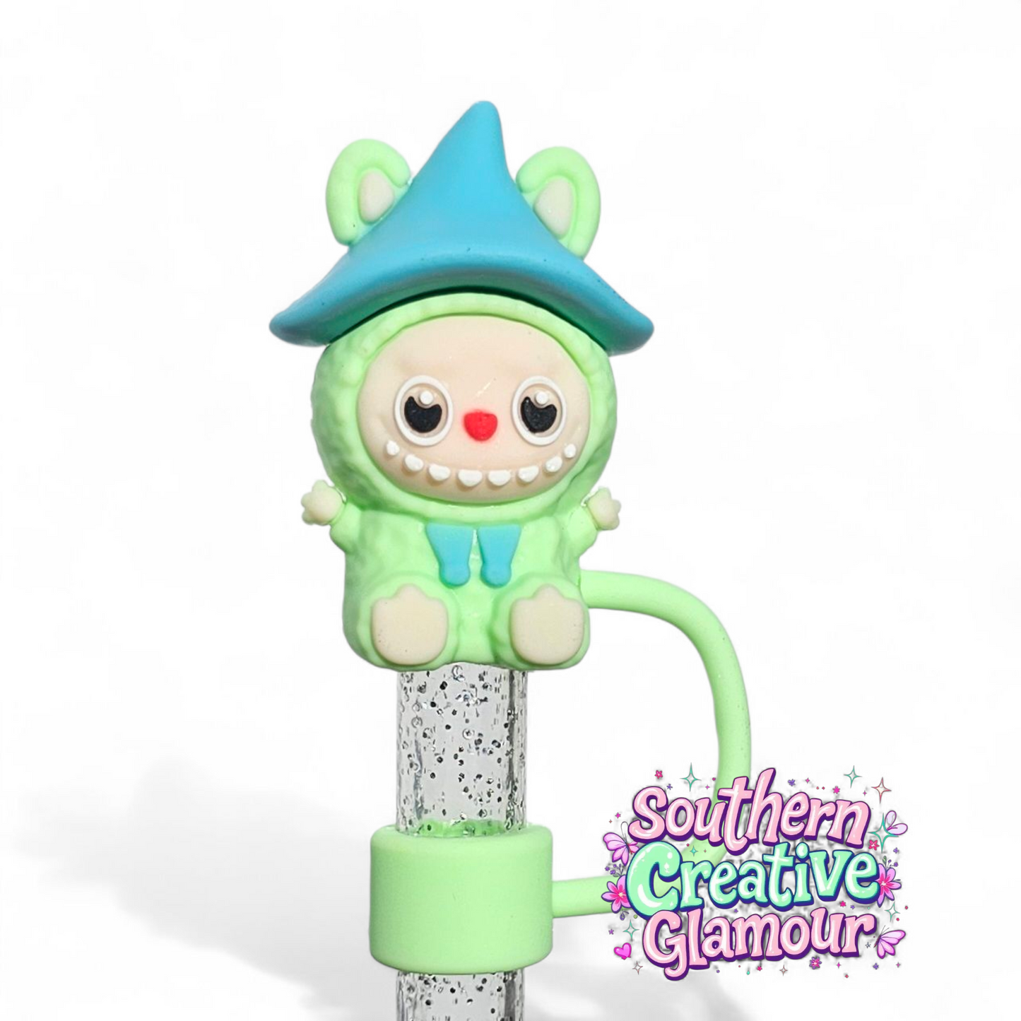 Green & Blue Labubu inspired 10mm Straw Toppers by Southern Creative Glamour 