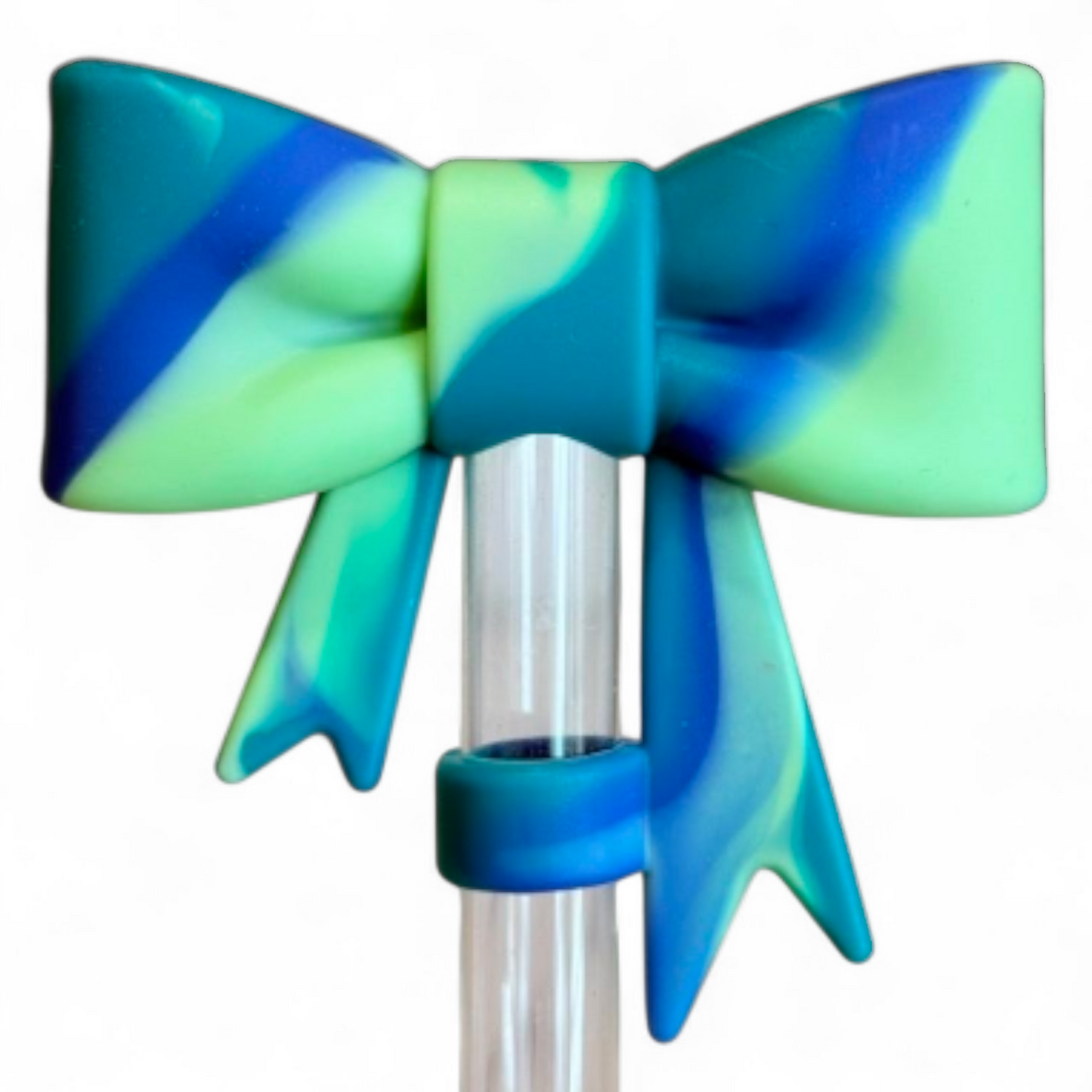 Green and Blue Ombre 3D Bow Silicone 10mm Straw Topper | Straw Cover 