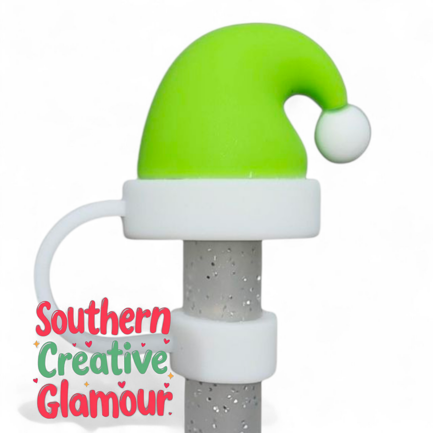 Green Christmas Santa Hat 3D Silicone Straw Topper | Straw Cover by Southern Creative Glamour 