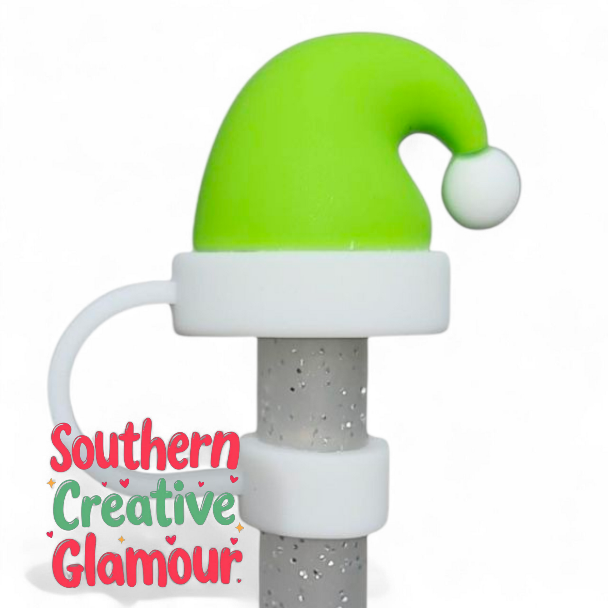 Green Christmas Santa Hat 3D Silicone Straw Topper | Straw Cover by Southern Creative Glamour 