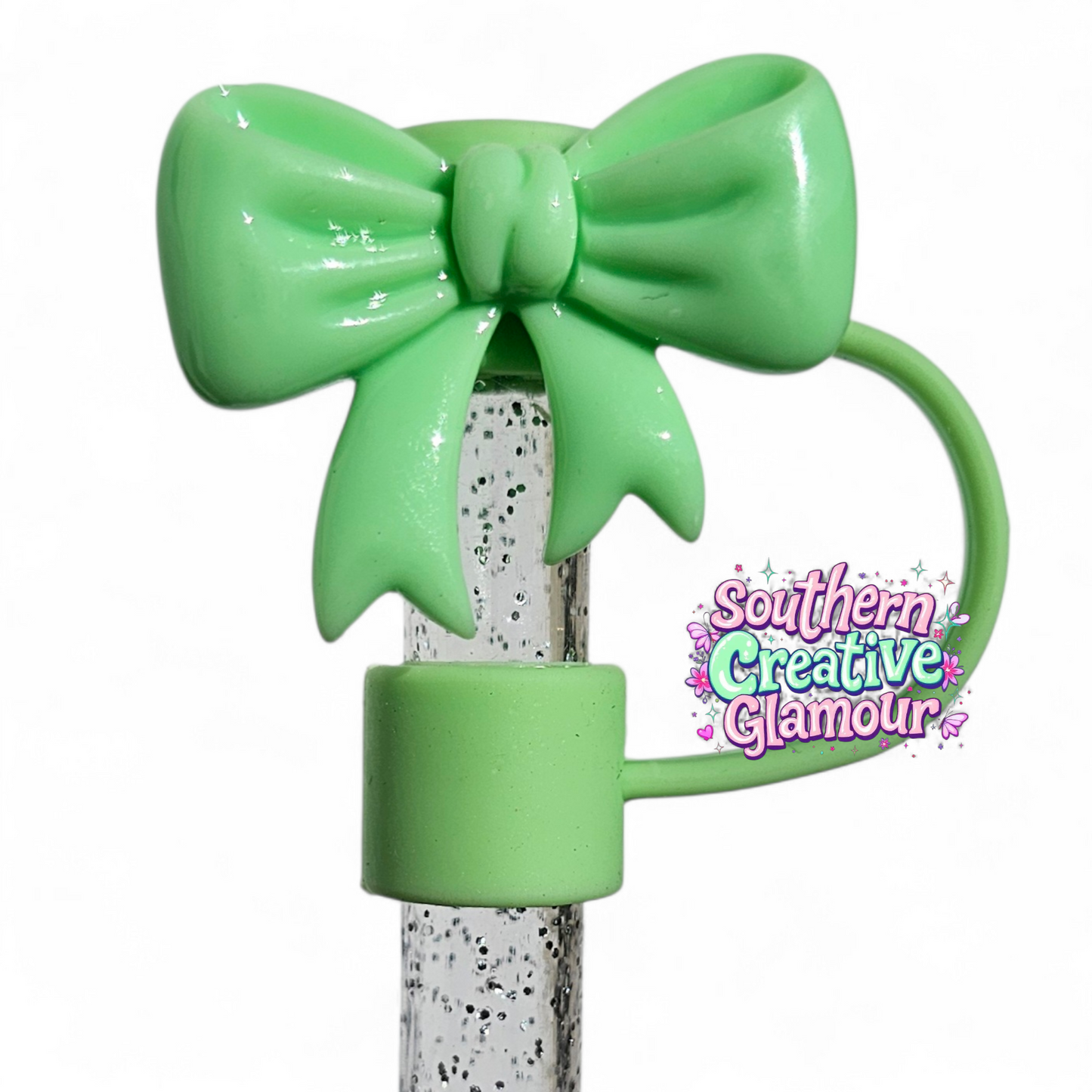 Spring Green Coquette Ribbon Bow 10mm Silicone Straw Topper | Straw Cover by Southern Creative Glamour 