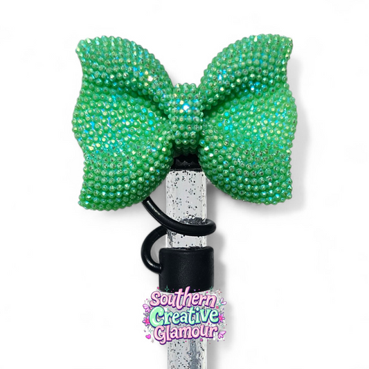 Green Glitter Bow 10mm Straw Topper | Fits 10mm Straws