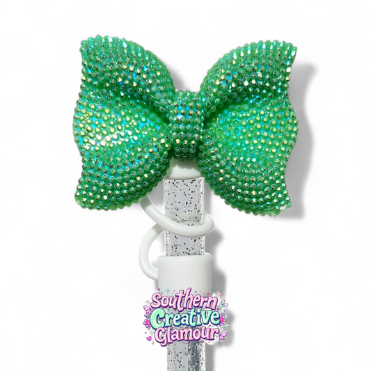 Green Glitter Bow 10mm Straw Topper | Fits 10mm Straws
