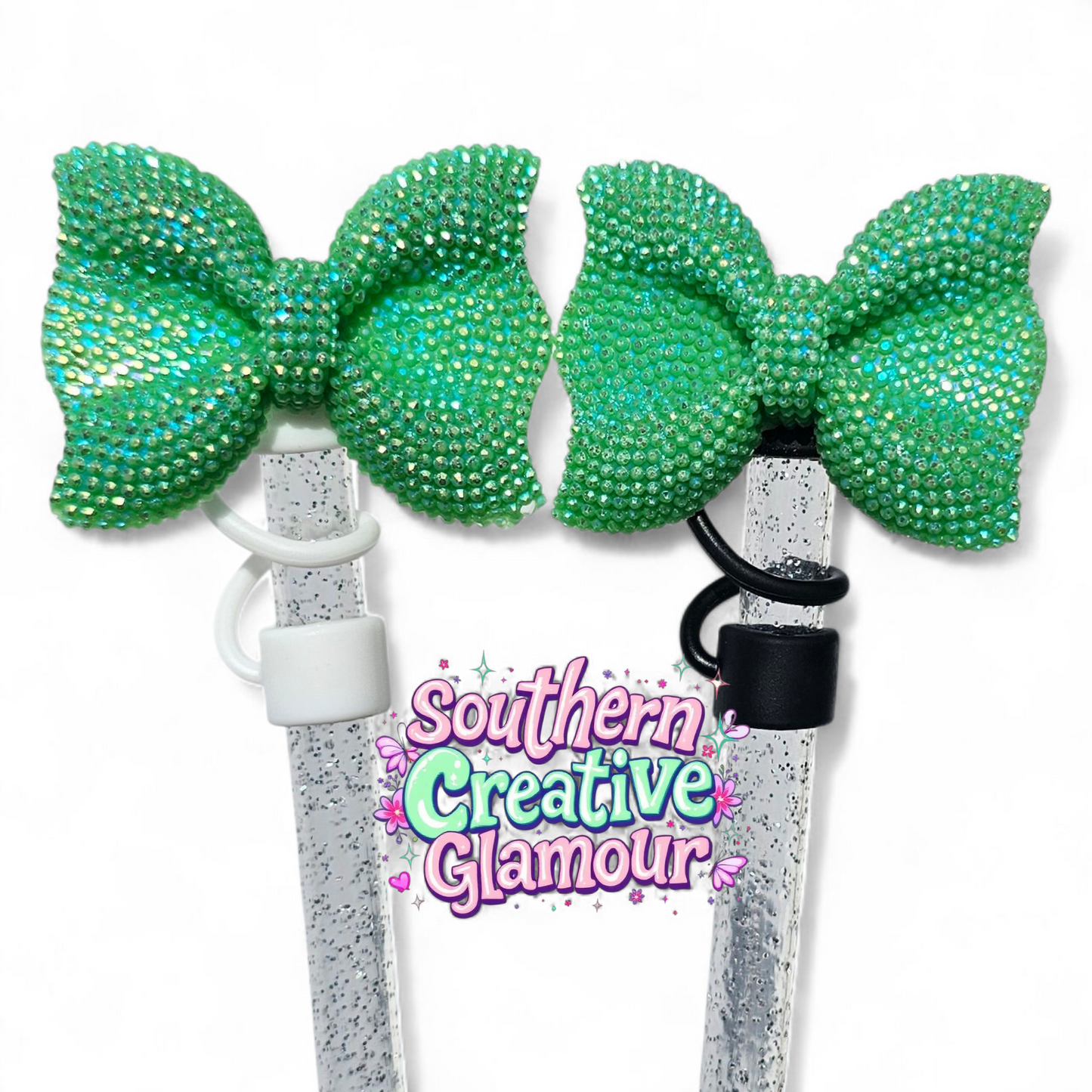 Green Glitter Bow 10mm Straw Topper | Fits 10mm Straws