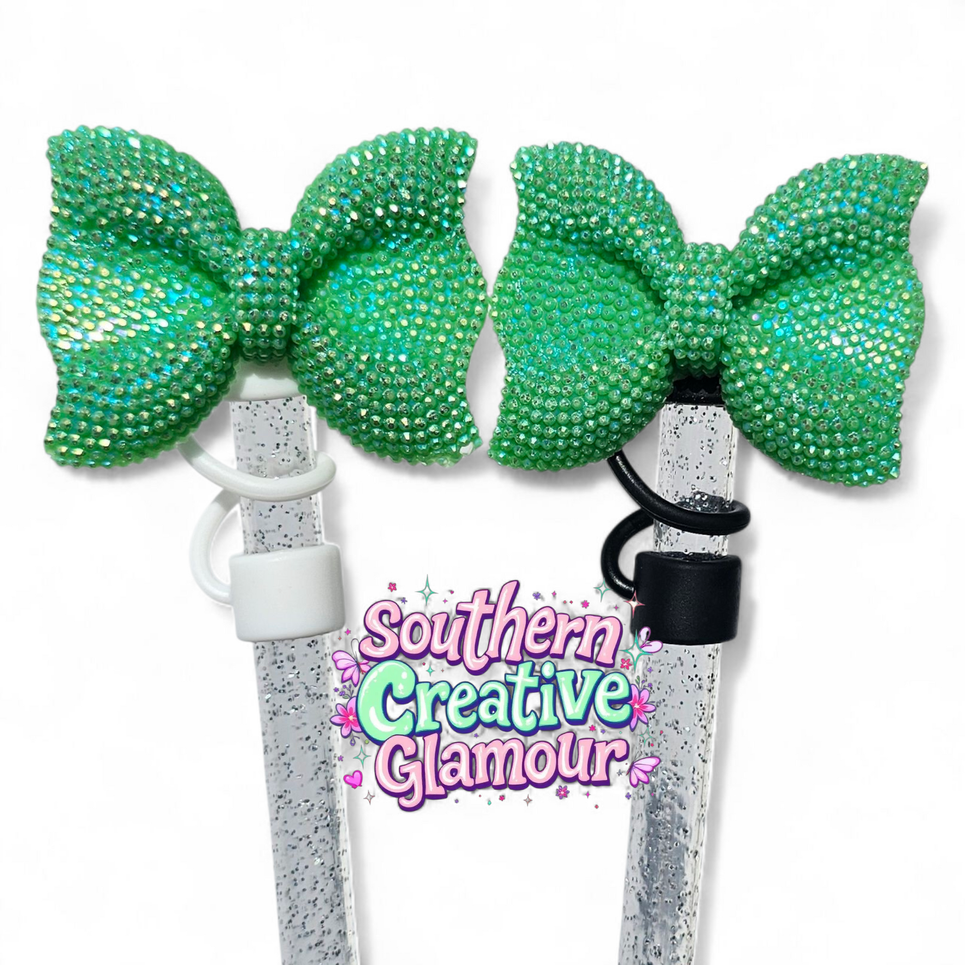 Green Glitter Bow 10mm Straw Topper | Fits 10mm Straws
