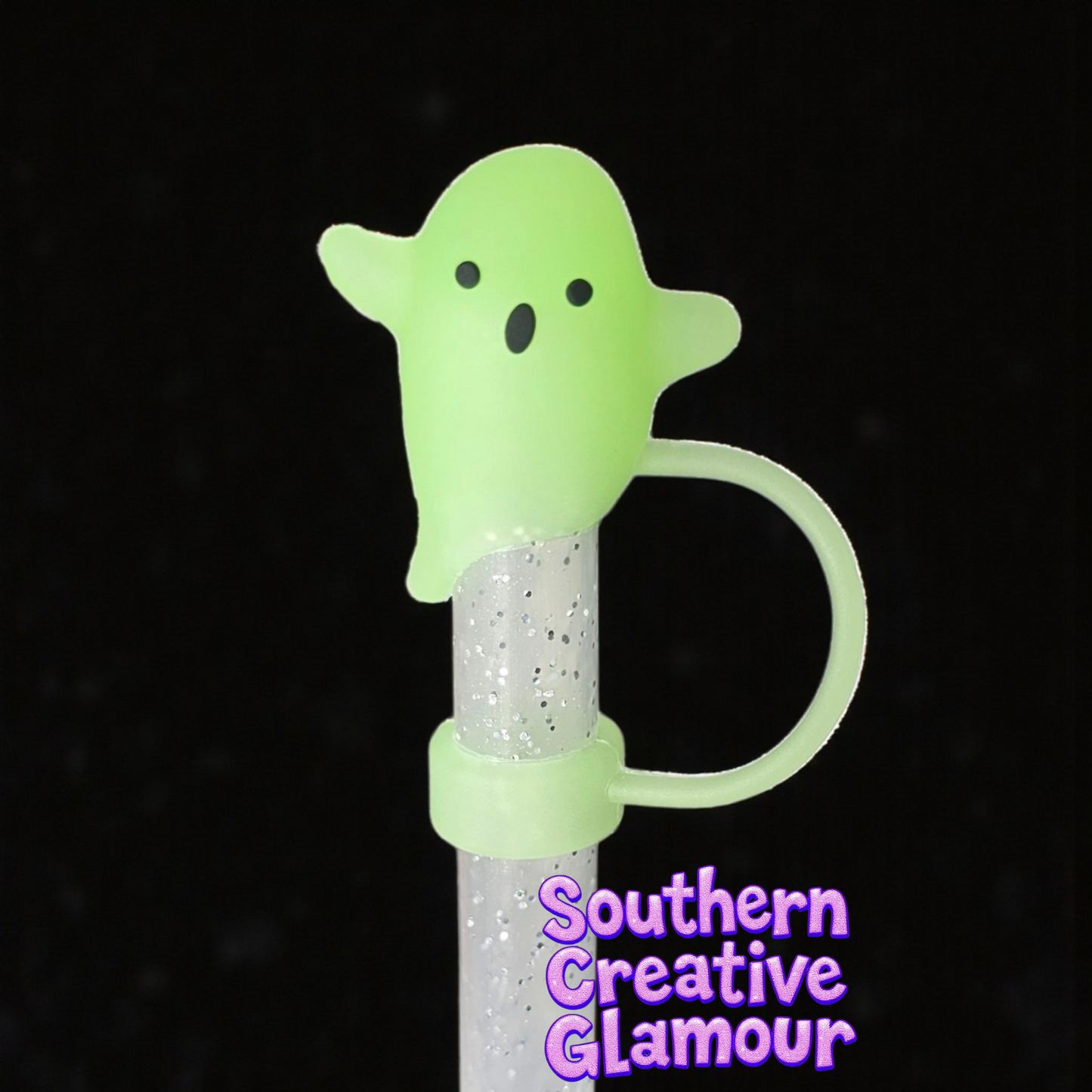 Green Glow In The Dark Ghost 10mm Straw Topper by Southern Creative Glamour 