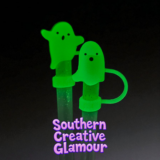 Green Glow In The Dark Ghost 10mm Straw Topper by Southern Creative Glamour 