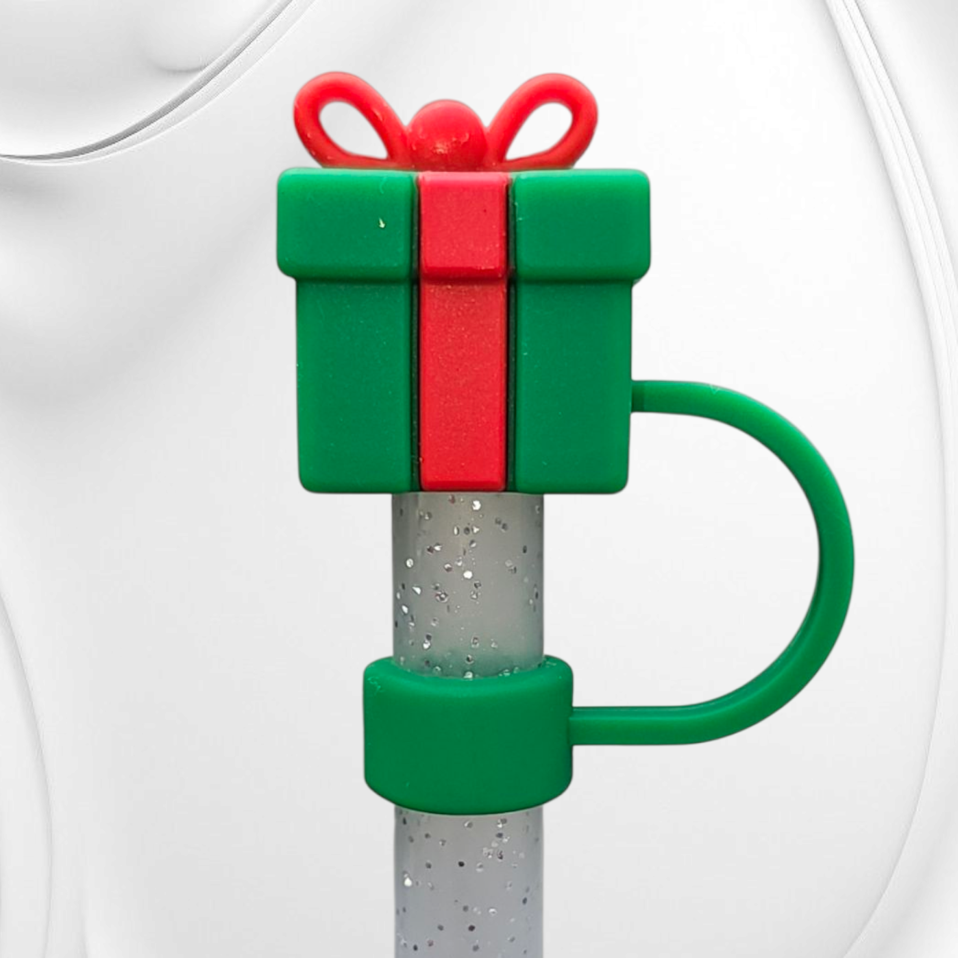 Green and red Christmas Present 3D Silicone Straw Topper by Southern Creative Glamour 