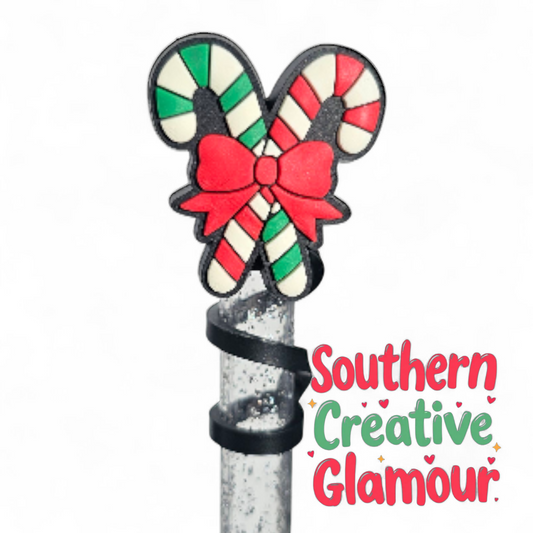 Merry Christmas Candy Canes 10mm Silicone Straw Toppers | Festive Straw Covers by Creative Glamour 